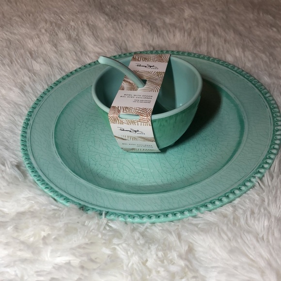 🩵 Panama Jack Bowl with Spoon & The Farmhouse Rachel Ashwell Plate Teal NWT 🩵 - Picture 2 of 6